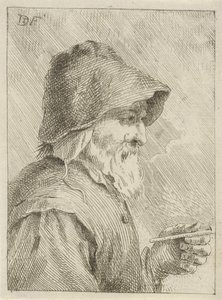 Old Man with Beard and Pipe in Hand by Jan Lauwryn Krafft (I) (attributed to)