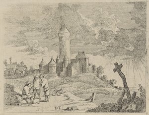 Landscape with Castle and Three Men by Jan Lauwryn Krafft (I) (possibly)