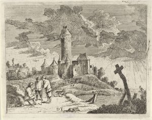 Landscape with Castle and Three Men by Jan Lauwryn Krafft (I) (possibly)