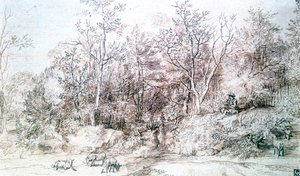 Landscape with Person Playing Flute by Jan Lievens
