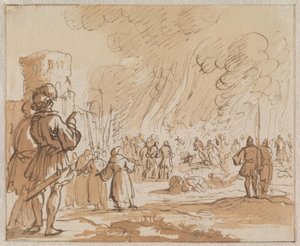 180 Cathars of Albigensians Burned Outside Minerve in 1210 by Jan Luyken