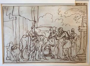 The Bull is Presented for the Sin Offering, Aaron and His Sons Lay Their Hands on Its Head (Lev. 8:14) by Jan Luyken