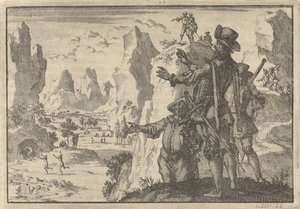Armed Spaniards Looking Down from Rocks at Wild People, ca. 1600 by Jan Luyken