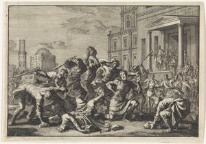 Herod Orders His Barber Tryphon, Tyro, and His Son to be Stoned on Suspicion of Treason by Jan Luyken
