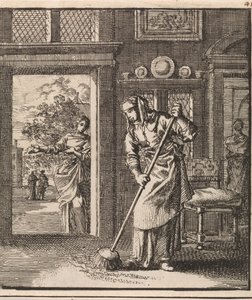 Woman Sweeping the Floor of a House by Jan Luyken