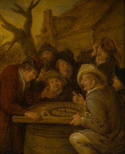 Boors playing a game of Rouge et Noir by Jan Miense Molenaer