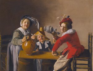Three Children Drinking and Making Mischief