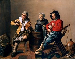 Two Boys and a Girl Making Music by Jan Molenaer by Jan Miense Molenaer