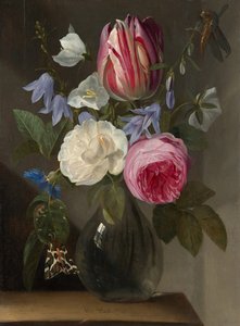 Roses and a Tulip in a Glass Vase by Jan Philips van Thielen