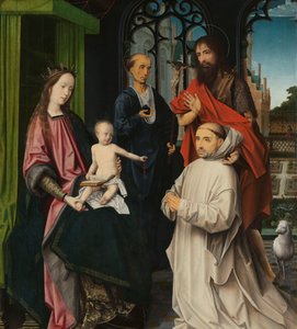 Virgin and Child Enthroned, with Saints Jerome and John the Baptist and a Carthusian Monk