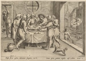 Preparation for the Passover by Jan Sadeler I, after Maarten van Cleef