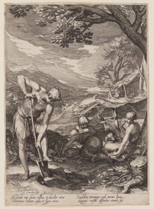 Adam and Eve Working, from History of the First Parents of Man by Jan Saenredam