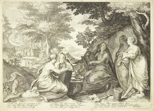 The Wise Virgins Gathered in a Landscape, in the Background John the Baptist Preaching by Jan Saenredam