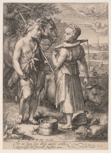 Summer (Boy with Sheaf of Wheat and Girl Wearing a Yoke), from The Four Seasons by Jan Saenredam
