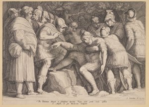 The Wounded Scipio Carried from Battle by his Sons by Jan Saenredam