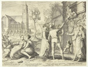 Young Couple Having Fun and Refusing Advice from a Scholar by Jan Saenredam
