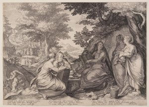 Wise Virgins Gathered Together in a Landscape Before the Preaching of the Baptist, from Parable of the Wise and Foolish Virgins by Jan Saenredam