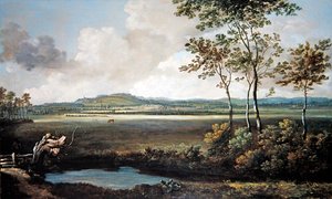 An Extensive Landscape with a Stream and Horses Grazing