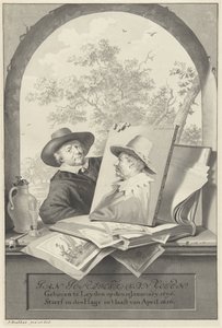 Man with a Portfolio of Drawings and a Portrait of Jan van Goyen by Jan Stolker