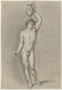 Standing Male Nude with a Vase on the Head