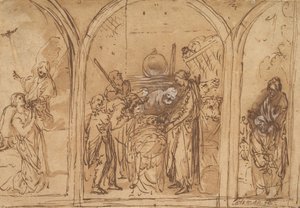 A Design for a Triptych with the Adoration of the Two Saints by Jan Symonsz. Pynas