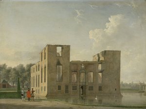 Rear View of Berckenrode Castle in Heemstede after the Fire by Jan Ten Compe