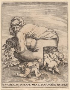 The Man with the Moneybag and His Flatterers by Jan Theodor de Bry after Pieter Bruegel the Elder