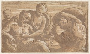 Faun Pouring Wine for a Seated Man by Jan Thomas