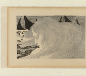 Young Woman with Wavy Hair in Front of a Sea with Ships