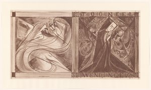 Cover for Wendingen with a Nun with Flowers and Two Spirits, One Holding a Mask by Jan Toorop