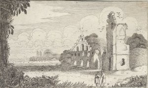 Landscape with a Church in Ruins and Two Shepherds in Conversation by Jan Van de Velde