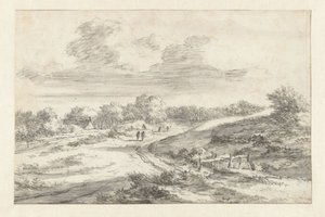 Dune Landscape with Figures along a Road, with a Cottage in the Distance by Jan Vermeer van Haarlem (I) (attributed to)