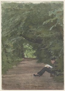 Man Reading in a Forest Path