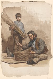 Seated Basket Weaver with Standing Boy