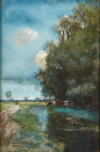 Cattle Watering in a Dutch River Landscape