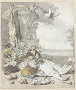 Dead Game, a Monkey, a Dog, and Some Birds by Jan Baptist Weenix