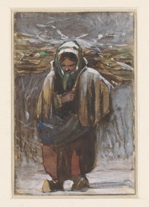 Peasant Woman with Firewood on Her Back in Winter Landscape by Jan Weissenbruch