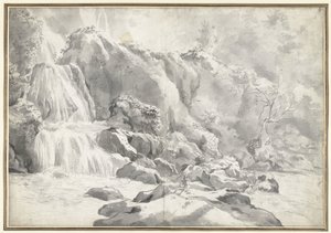 View of the Cascade at Tivoli with a Draughtsman by Jan Worst (attributed to)