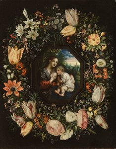 Madonna and Child in a Garland of Flowers by Jan and Balen, Hendrik van Brueghel