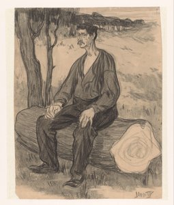 Man Sitting on Tree Trunk
