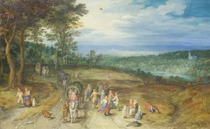 Landscape with travellers and peasants on a track