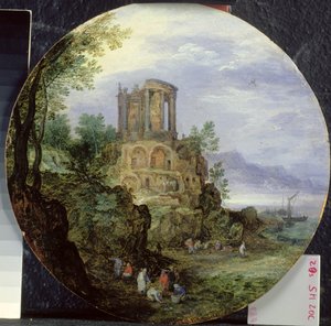 South Coast Landscape with the Temple of Vesta in Tivoli by Jan the Elder Brueghel