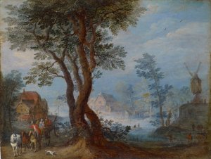Village Landscape with Figures by Jan the Elder Brueghel