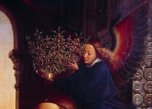 An angel crowning the Virgin (detail) by Jan van Eyck