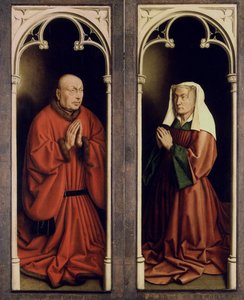 The Ghent Altarpiece. Adoration of the Mystic Lamb: Joos Vijd and Elisabeth Borluut