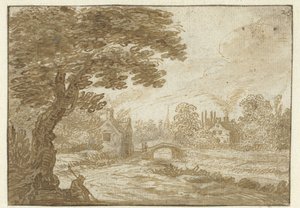 Landscape with Houses and a Small Bridge by Jan van Goyen (possibly)