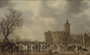 A Winter Landscape with Figures on the Ice by the Castle Montfoort by Jan van Goyen