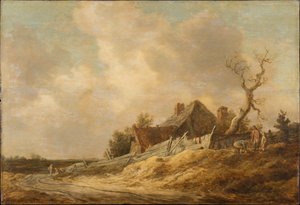 Dirt Road with Farmhouse and Board Fence by Jan van Goyen