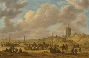 Fish Selling at the Beach near Egmond by Jan van Goyen