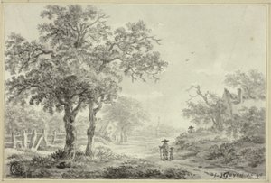 Man and Boy Walking Down Village Road
